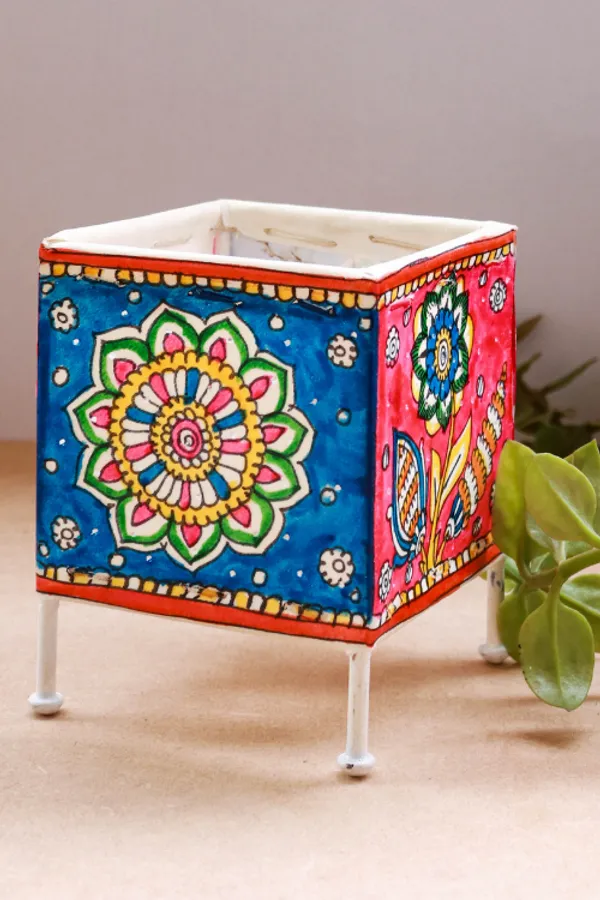 SQUARE_BABY_T-LIGHT_'FLORAL'_Hand-painted_On_Leather