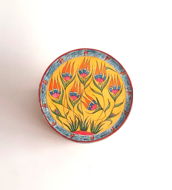 'Lotus_Garden'_Hand-painted_On_Leather_Mini_Drum_Wall_Lamp