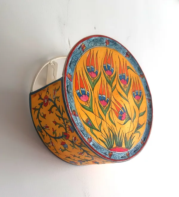 'Lotus_Garden'_Hand-painted_On_Leather_Mini_Drum_Wall_Lamp