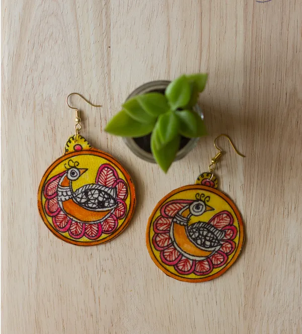 Madhubani_Peacock_Leather_Puppet_Ear_Rings