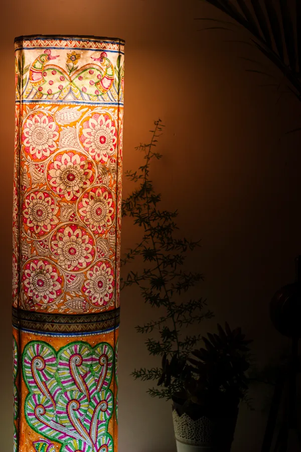 Peacock_Blooms'_Hand-painted_On_Leather_Cylinder_Floor_Lamp