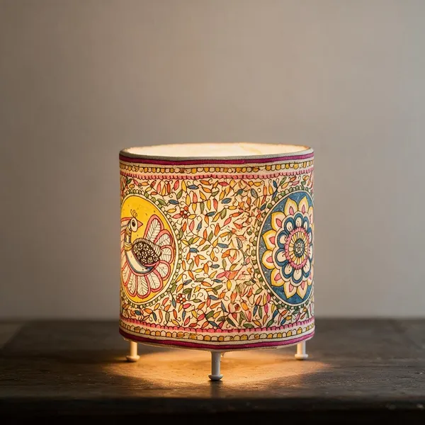 Parchment_Leather_Madhubani_Foliage_Cylinder_Tea_Light_Holder