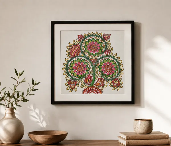 'Tree_Of_Life_Tholu'_Hand-painted_On_Leather_Painting_Wall_Art