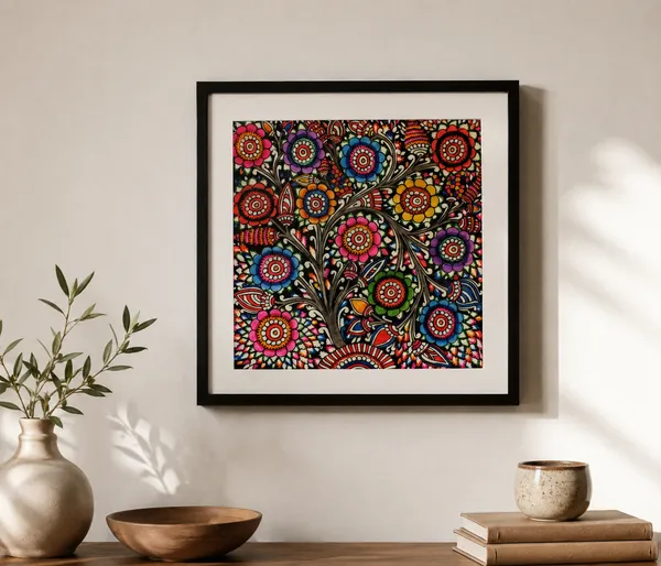 'Tree_Of_Life_Tholu'_Hand-painted_On_Leather_Painting_Wall_Art