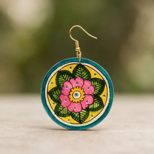 Multicolor_Parchment_Leather_Marigold_Motif_Earrings_For_Women