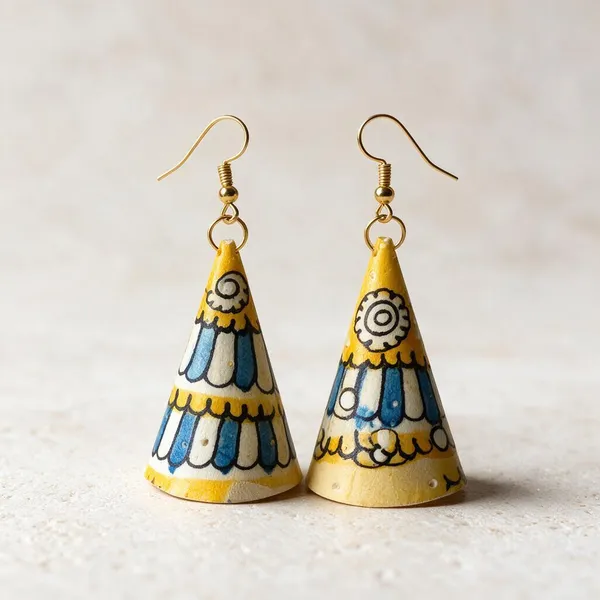 Yellow_Parchment_Leather_Bell_Motif_Earrings_For_Women