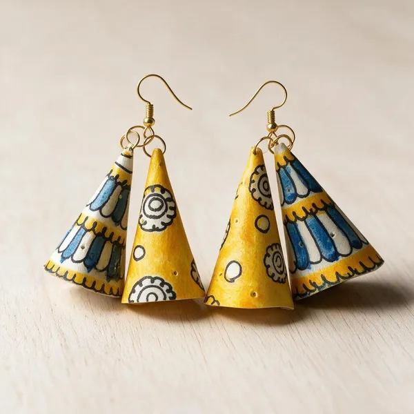 Yellow_Parchment_Leather_Bell_Motif_Earrings_For_Women