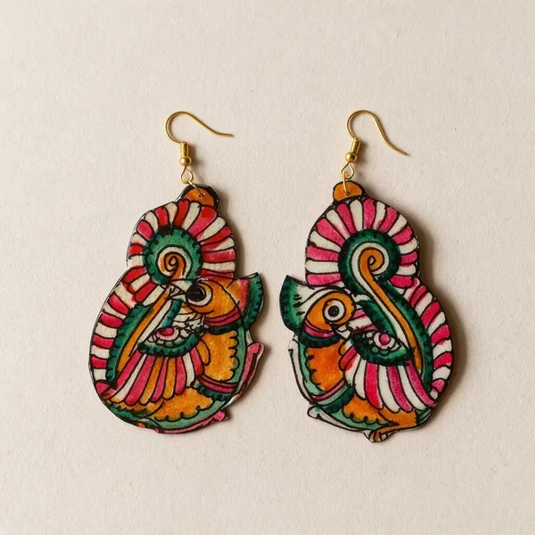 Multicolor_Parchment_Leather_Peacock_Motif_Earrings_For_Women