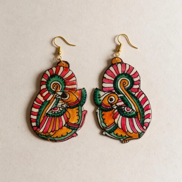 Multicolor_Parchment_Leather_Peacock_Motif_Earrings_For_Women