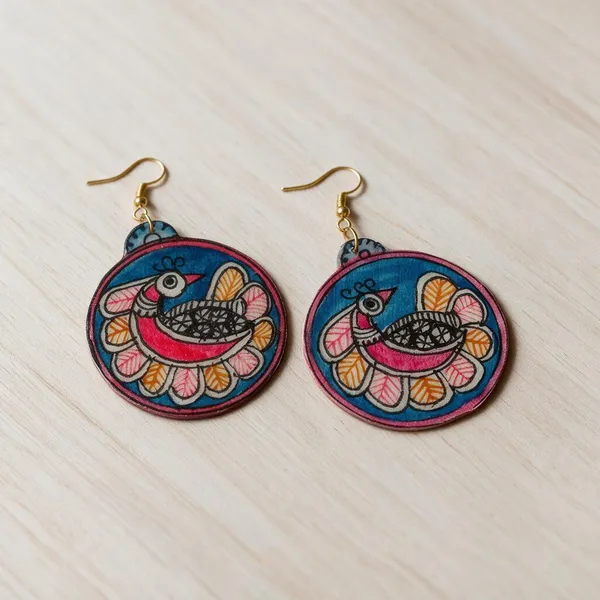 Blue_Parchment_Leather_Madhubani_Peacock_Earrings_For_Women