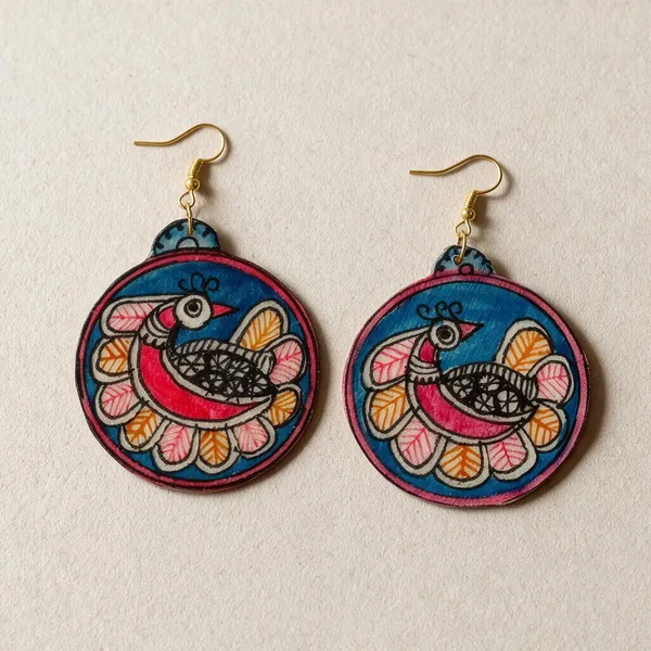 Blue_Parchment_Leather_Madhubani_Peacock_Earrings_For_Women