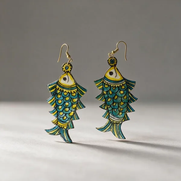 Blue_Parchment_Leather_Fish_Puppet_Earrings_For_Women