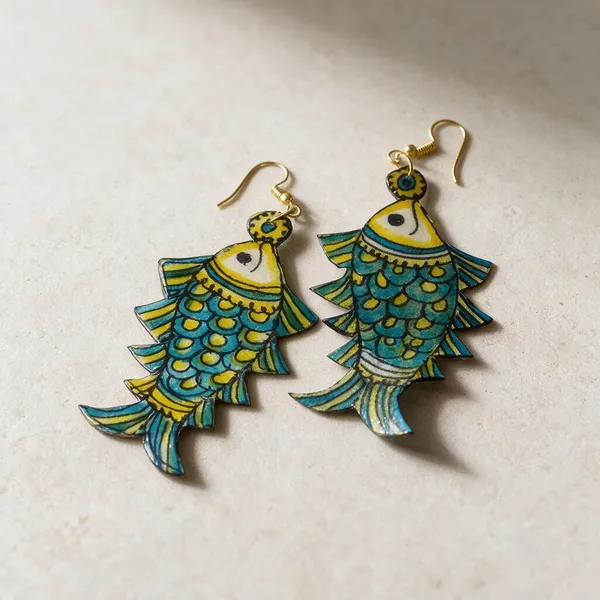 Blue_Parchment_Leather_Fish_Puppet_Earrings_For_Women