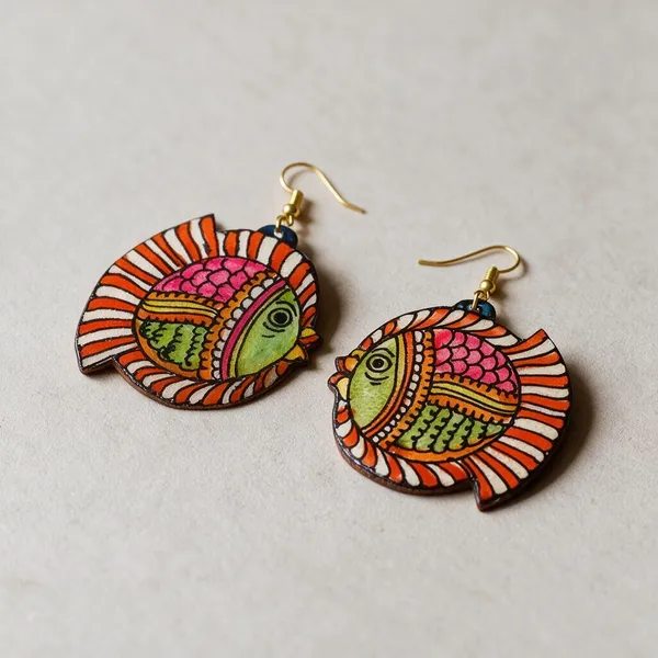 Green_Parchment_Leather_Fish_Motif_Earrings_For_Women