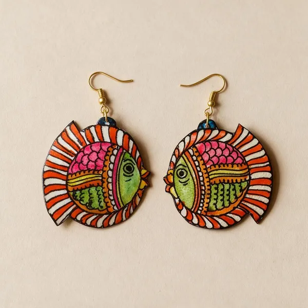 Green_Parchment_Leather_Fish_Motif_Earrings_For_Women
