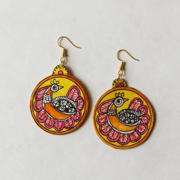 Multicolor_Parchment_Leather_Madhubani_Peacock_Earrings_For_Women