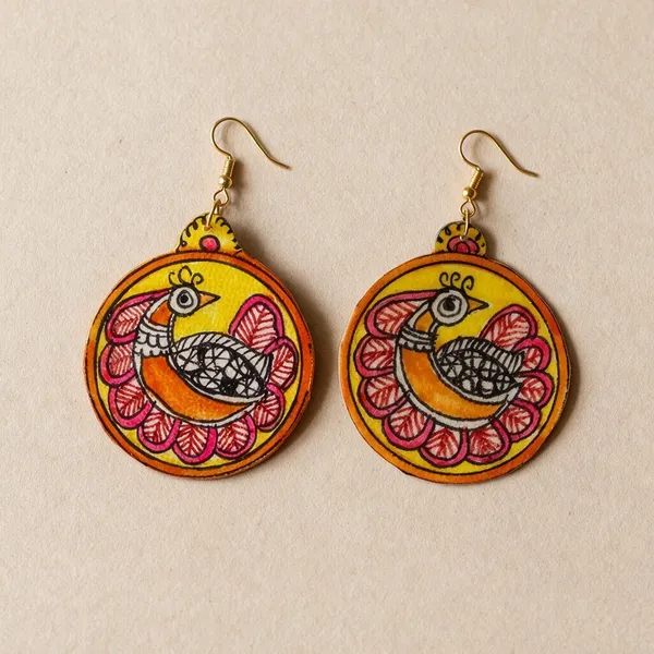 Multicolor_Parchment_Leather_Madhubani_Peacock_Earrings_For_Women
