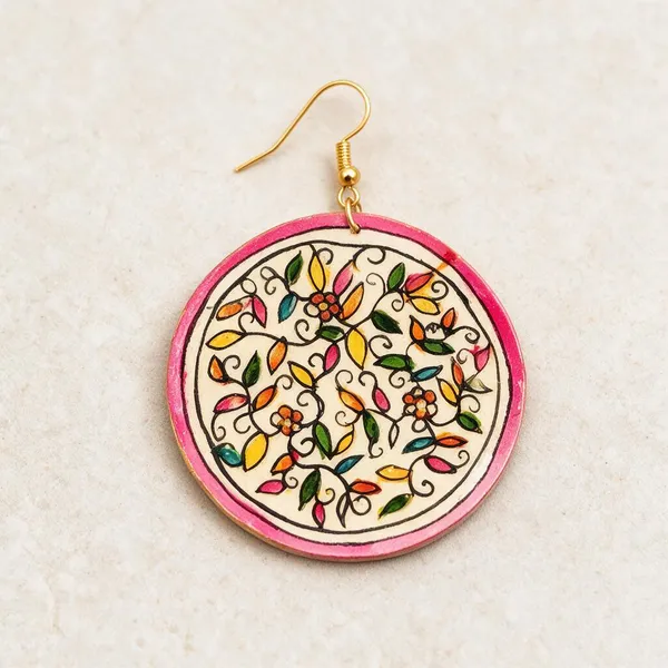 Multicolor_Parchment_Leather_Madhubani_Foliage_Earrings_For_Women
