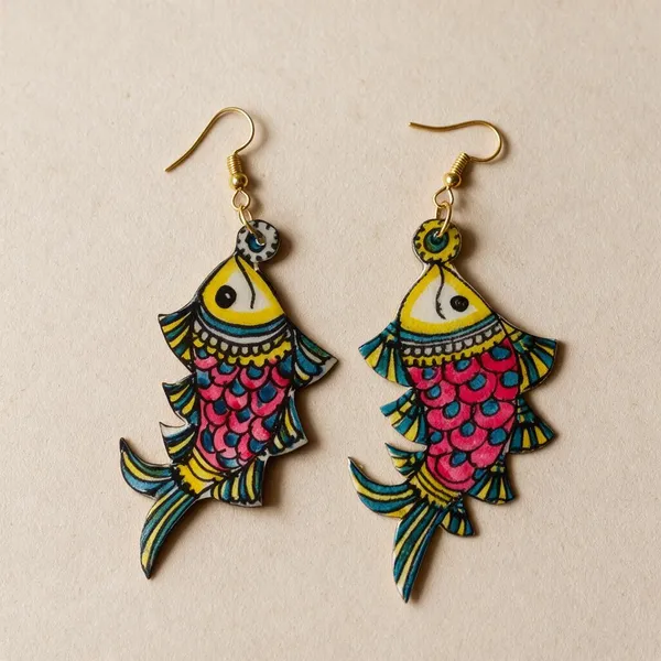 Pink_Parchment_Leather_Fish_Motif_Earrings_For_Women