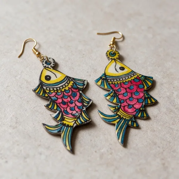 Pink_Parchment_Leather_Fish_Motif_Earrings_For_Women