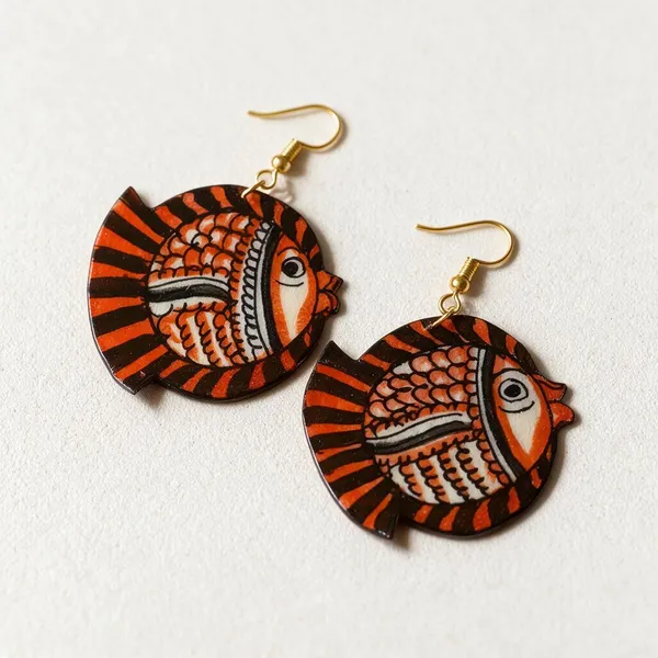 Red_Parchment_Leather_Tholu_Fish_Puppet_Earrings_For_Women
