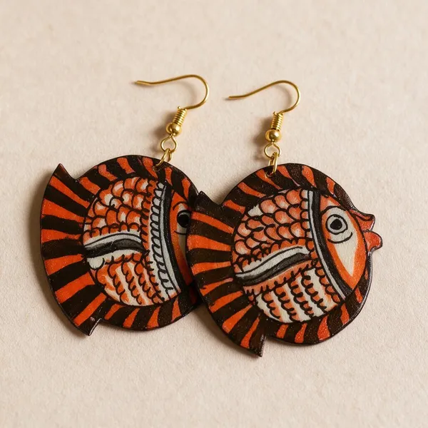 Red_Parchment_Leather_Tholu_Fish_Puppet_Earrings_For_Women
