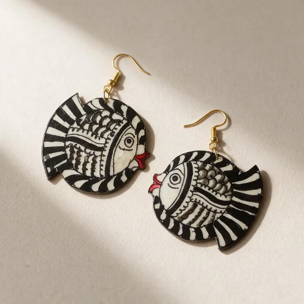 Black_Parchment_Leather_Fish_Motif_Earrings_For_Women