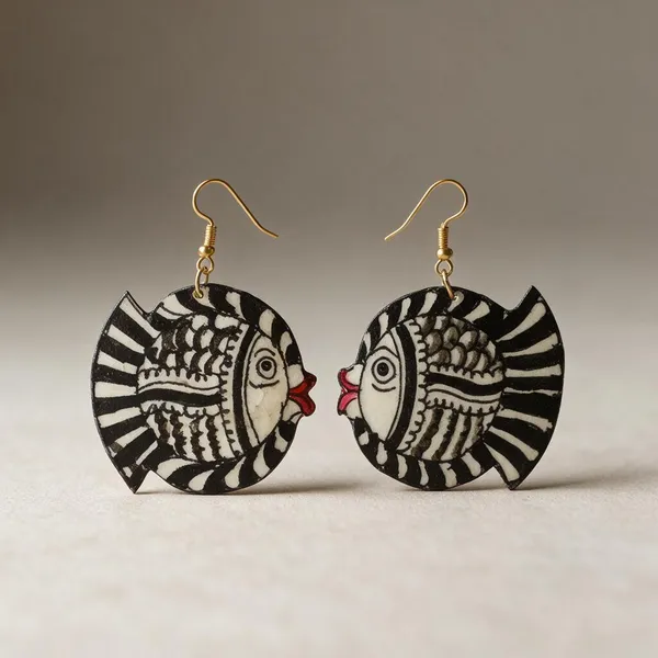 Black_Parchment_Leather_Fish_Motif_Earrings_For_Women