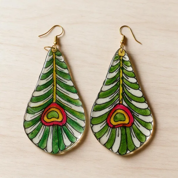 Green_Parchment_Leather_Peacock_Feather_Earrings_For_Women
