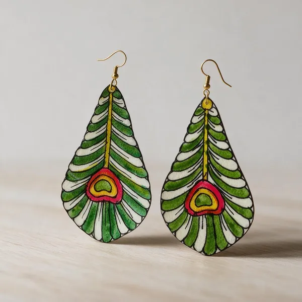 Green_Parchment_Leather_Peacock_Feather_Earrings_For_Women