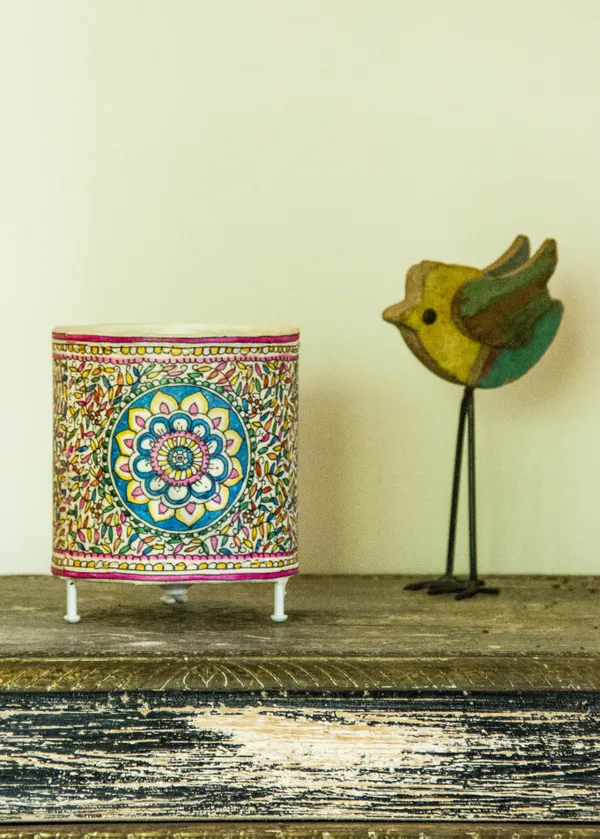 CYLENDER_T-LIGHT/MADHUBANI_FOLIAGE