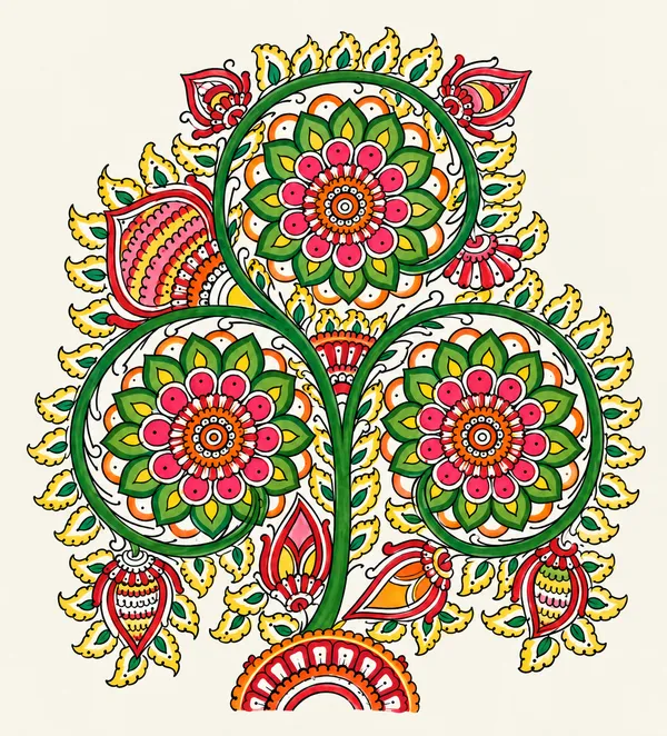 'Tree_Of_Life_Tholu'_Hand-painted_On_Leather_Painting_Wall_Art