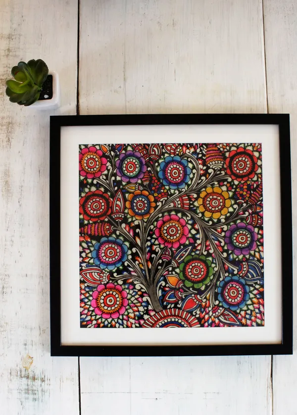 'Tree_Of_Life_Tholu'_Hand-painted_On_Leather_Painting_Wall_Art