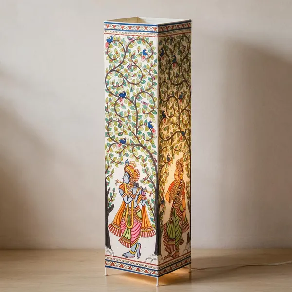 Parchment_Leather_Radha_Krishna_Hand-Painted_Square_Floor_Lamp