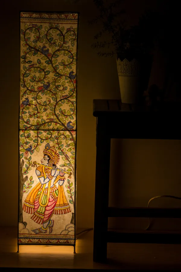Parchment_Leather_Radha_Krishna_Hand-Painted_Square_Floor_Lamp