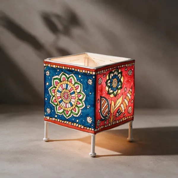 Parchment_Leather_Handpainted_Floral_Square_Tea_Light_Holder