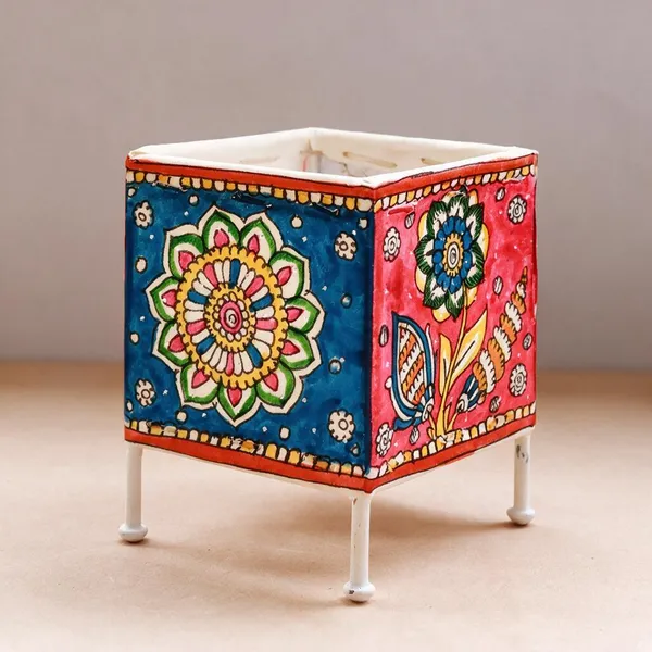 Parchment_Leather_Handpainted_Floral_Square_Tea_Light_Holder