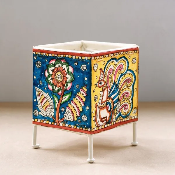 Parchment_Leather_Peacock_Foliage_Square_Tea_Light_Holder