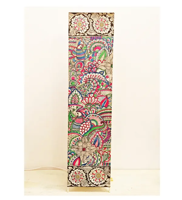 'Doodle_Jungle'__Hand-painted_On_Leather_Triangle_Floor_Lamp