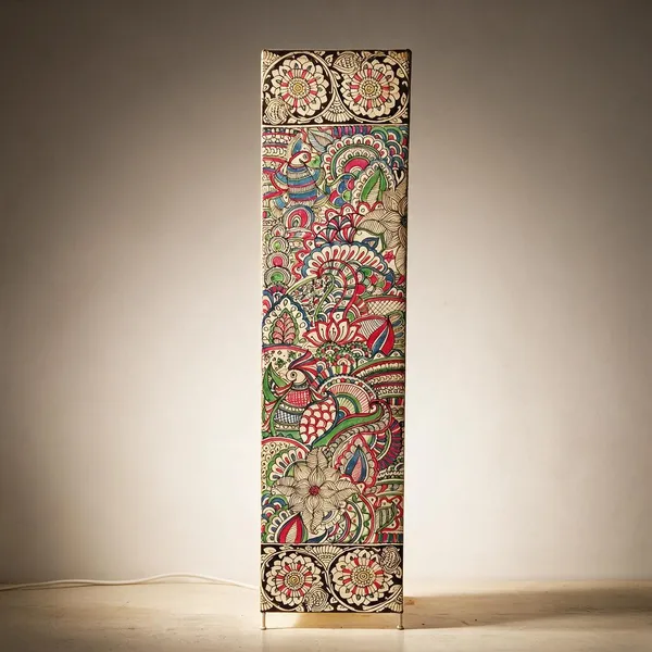 Parchment_Leather_Hand-Painted_Doodle_Jungle_Triangle_Floor_Lamp