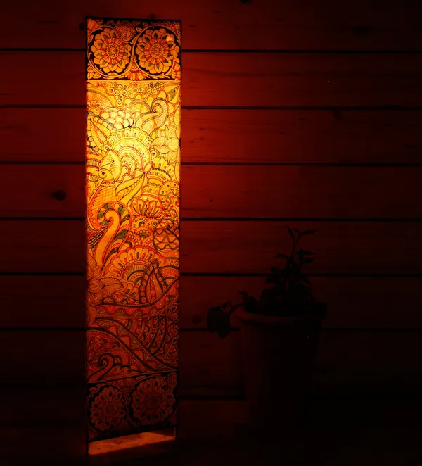 Parchment_Leather_Hand-Painted_Doodle_Jungle_Triangle_Floor_Lamp