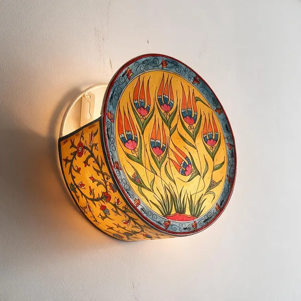 Parchment_Leather_Handpainted_Lotus_Garden_Mini_Drum_Wall_Lamp