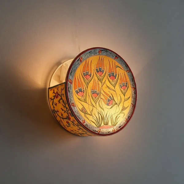 Parchment_Leather_Handpainted_Lotus_Garden_Mini_Drum_Wall_Lamp