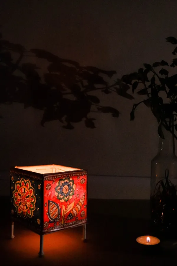 SQUARE_BABY_T-LIGHT_'FLORAL'_Hand-painted_On_Leather