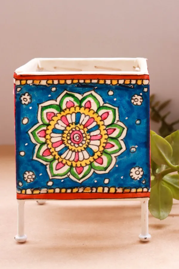 SQUARE_BABY_T-LIGHT_'FLORAL'_Hand-painted_On_Leather