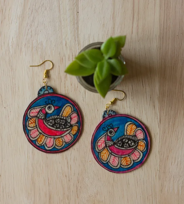 Madhubani_Peacock_Leather_Puppet_Ear_Rings