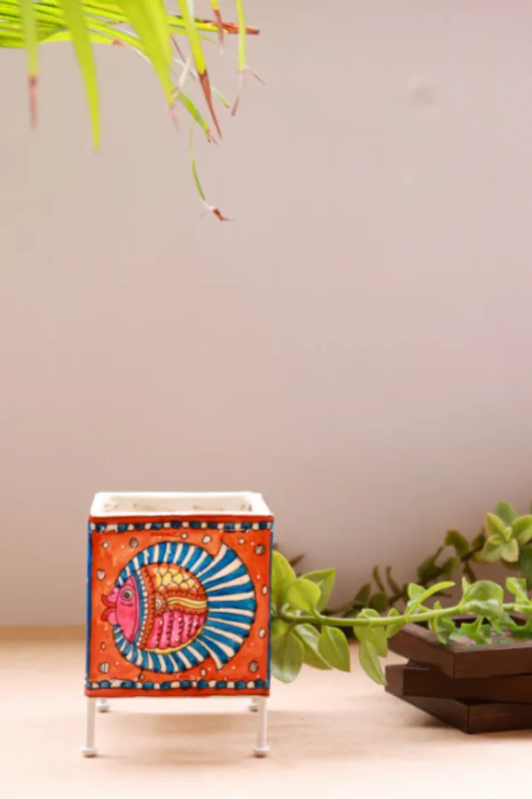 SQUARE_BABY_T-LIGHT_'KATHPUTLI'_Hand-painted_On_Leather
