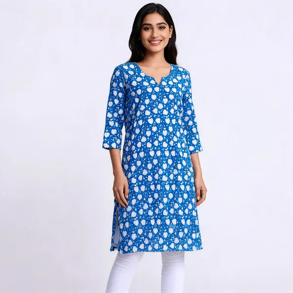 Blue_Cotton_Floral_Print_Straight_Kurta_For_Women