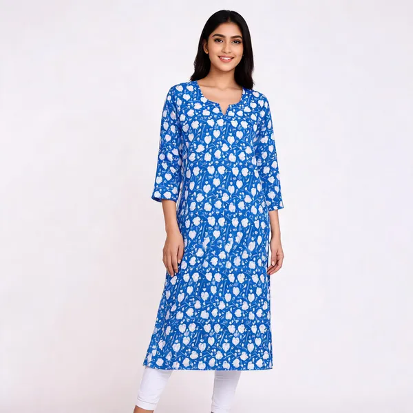 Blue_Cotton_Floral_Print_Straight_Kurta_For_Women