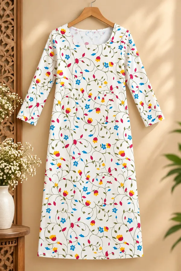 White_Cotton_Floral_Print_Straight_Kurta_For_Women